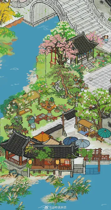 江南百景图后期江南水乡城镇俯瞰实机画面